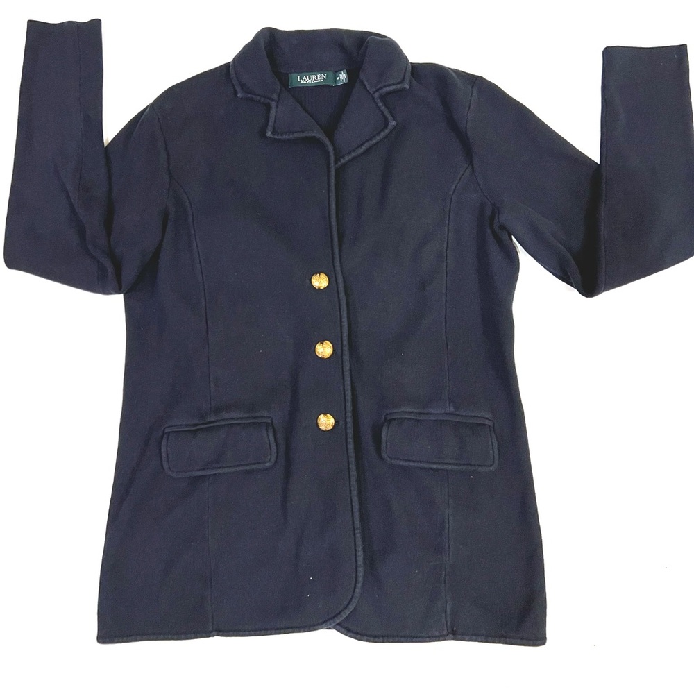 Ralph Lauren Blazer/Sweater: Navy, Gold Button Closure 2 Pockets Unlined M